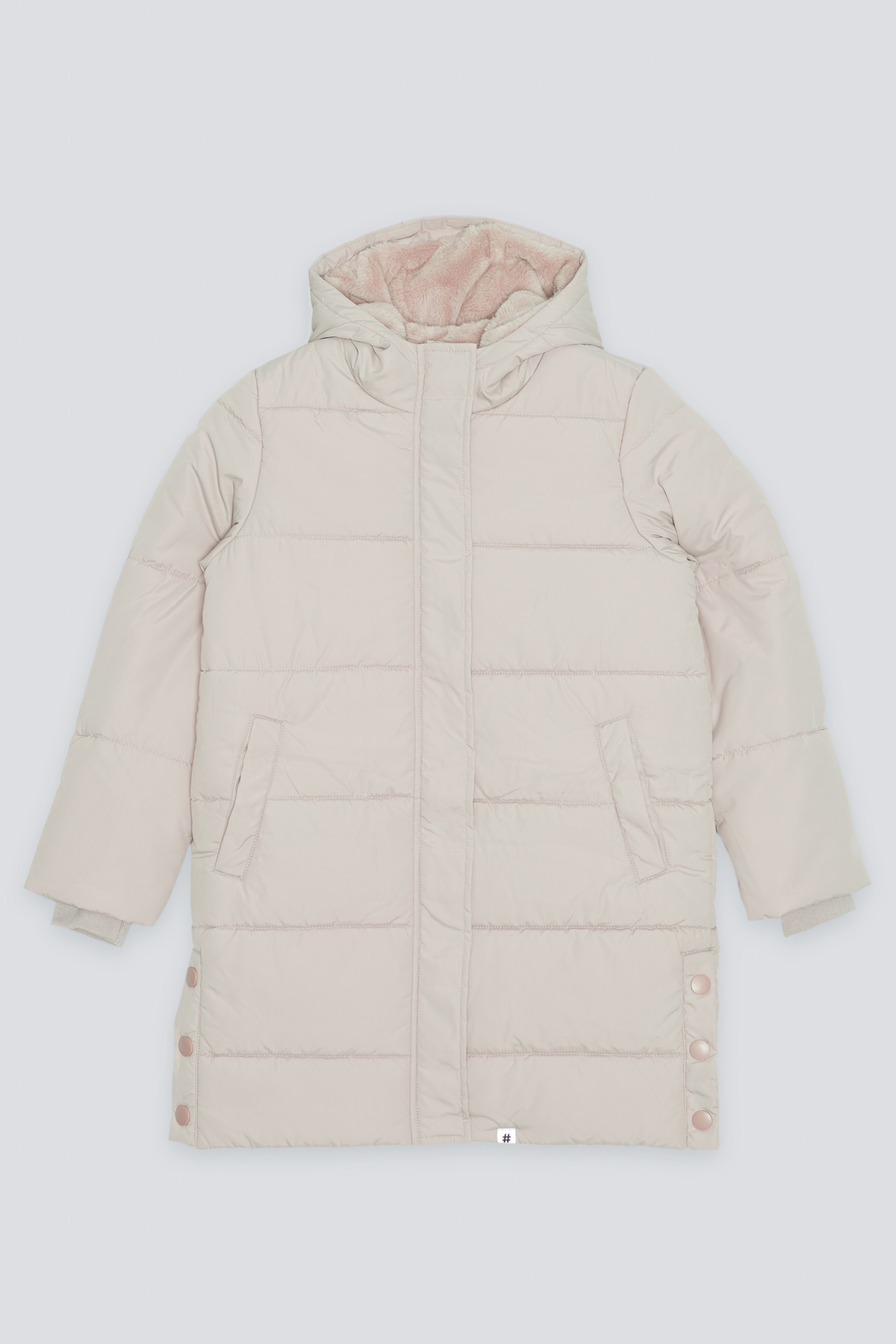 Beżowa przedłużana ocieplana kurtka z kapturem