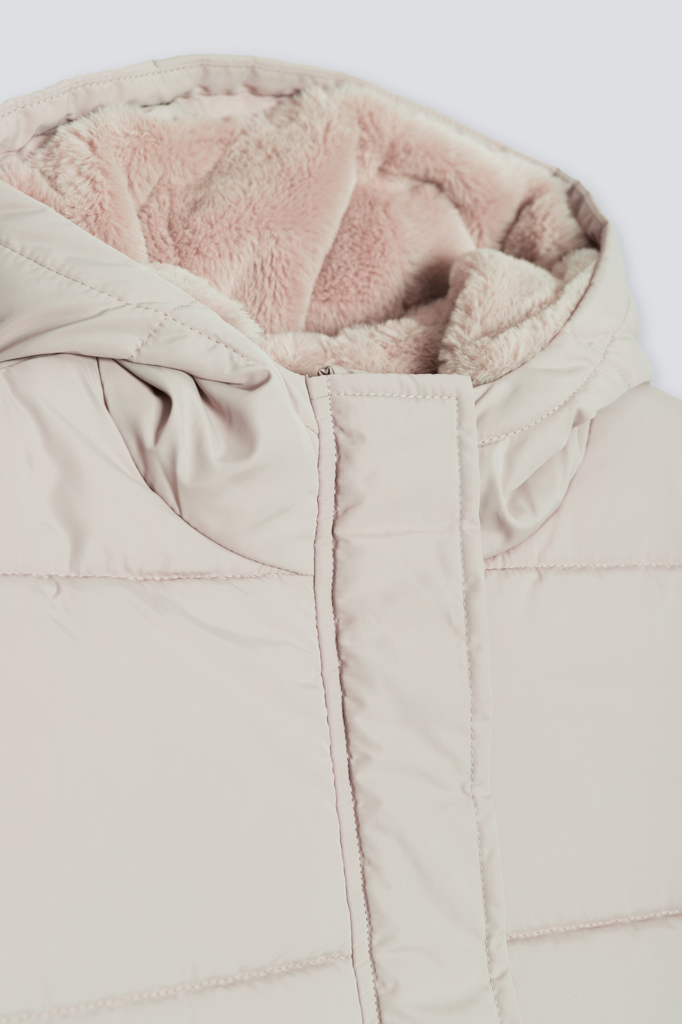 Beżowa przedłużana ocieplana kurtka z kapturem