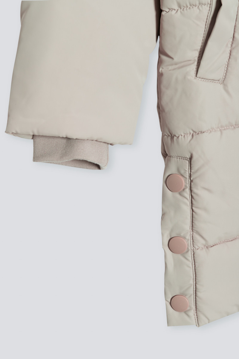 Beżowa przedłużana ocieplana kurtka z kapturem