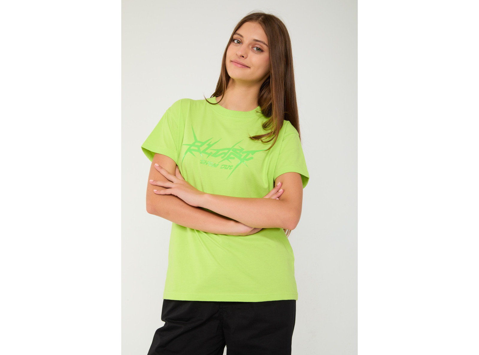Limonkowy T-shirt z błyszczącym nadrukiem