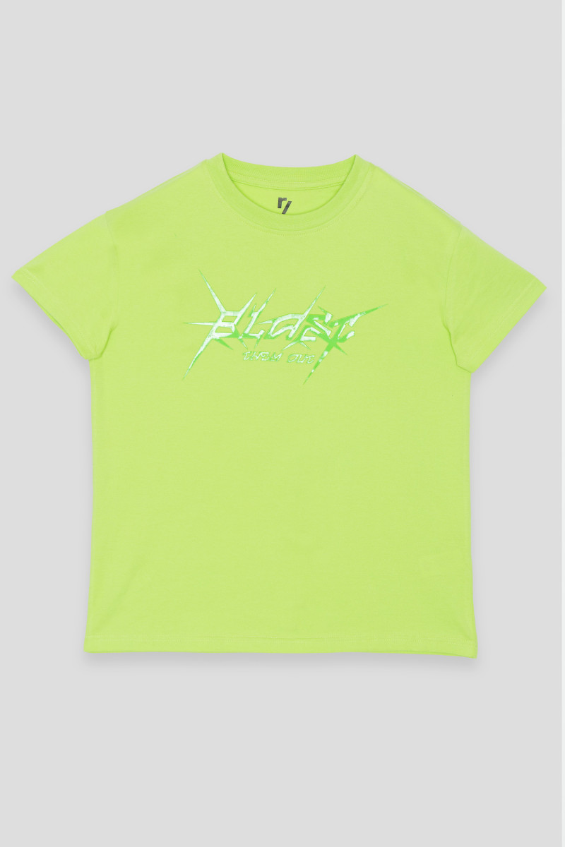 Limonkowy T-shirt z błyszczącym nadrukiem