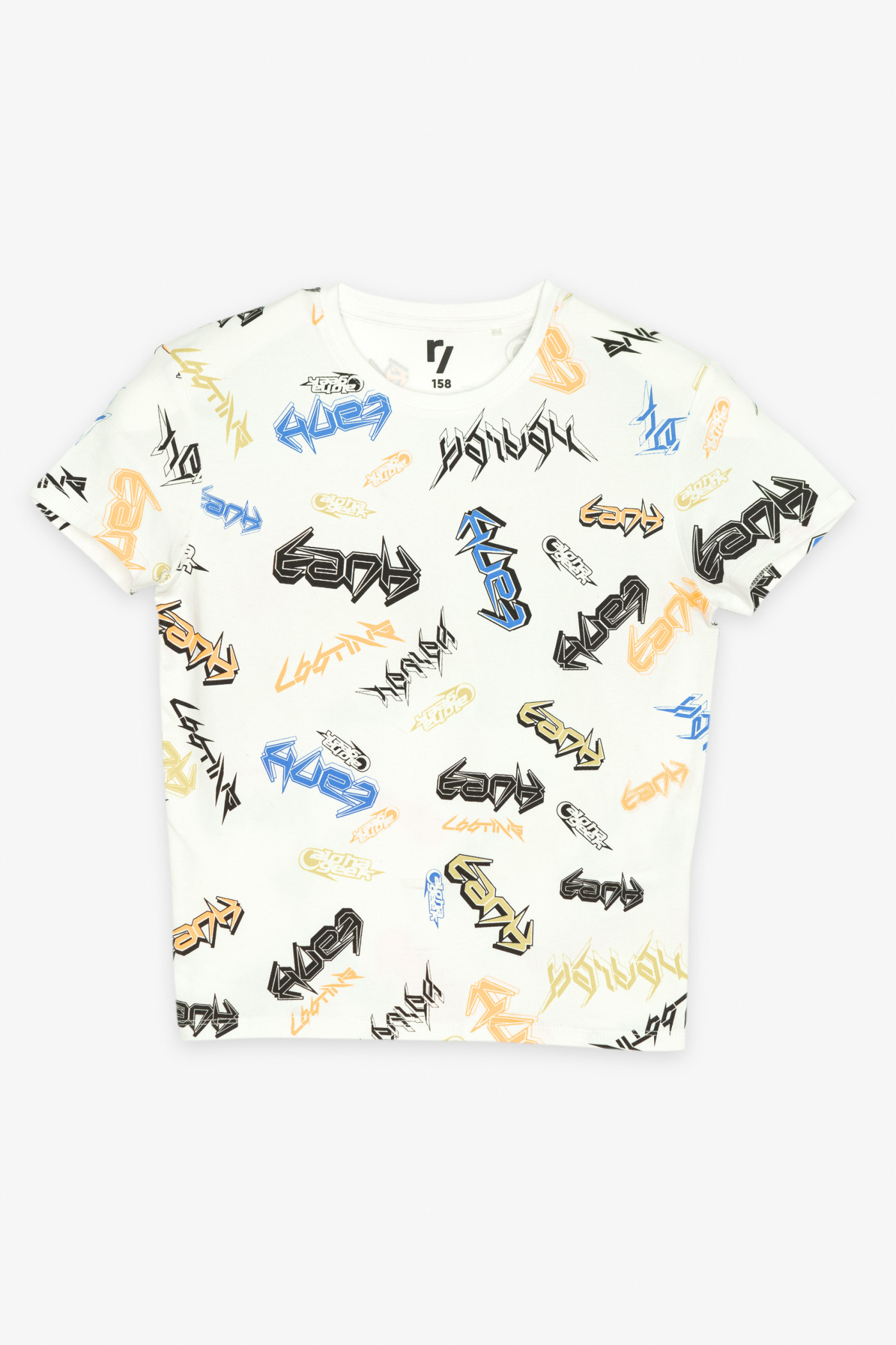 Kremowy T-shirt z nadrukami na całości