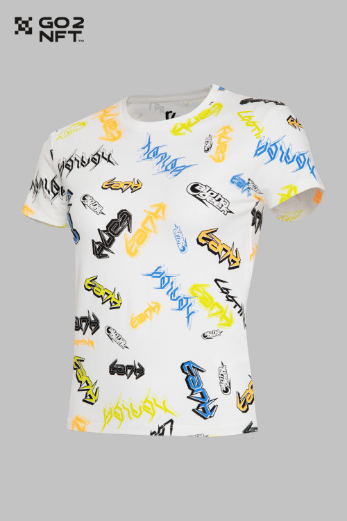 Kremowy T-shirt z nadrukami na całości