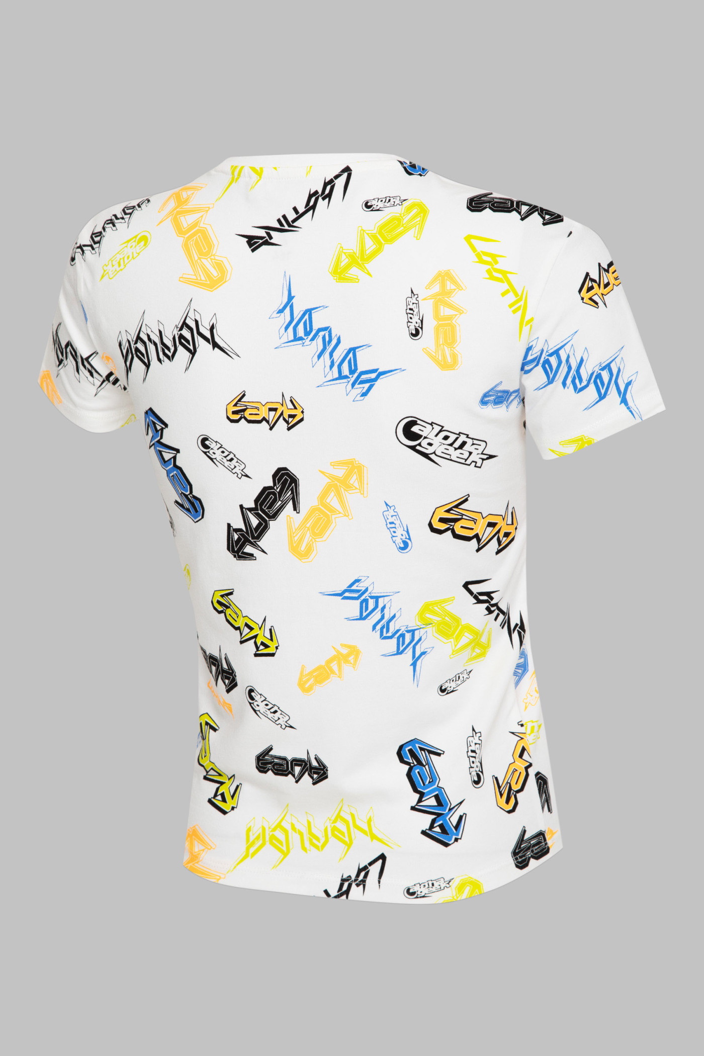 Kremowy T-shirt z nadrukami na całości