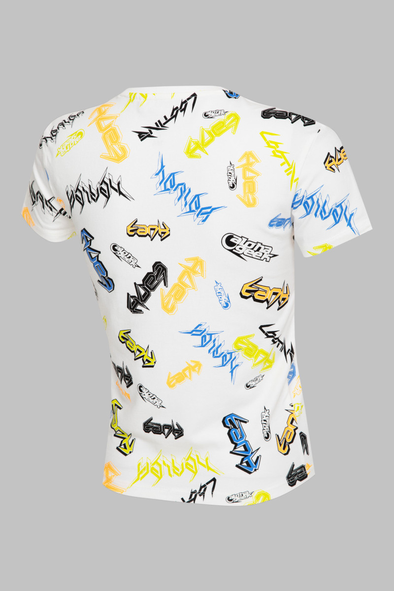 Kremowy T-shirt z nadrukami na całości