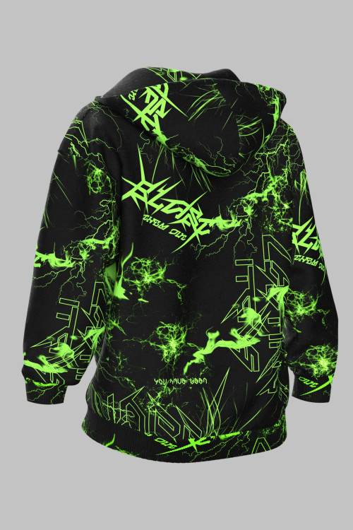 Czarna rozpinana bluza dresowa z kapturem i nadrukami