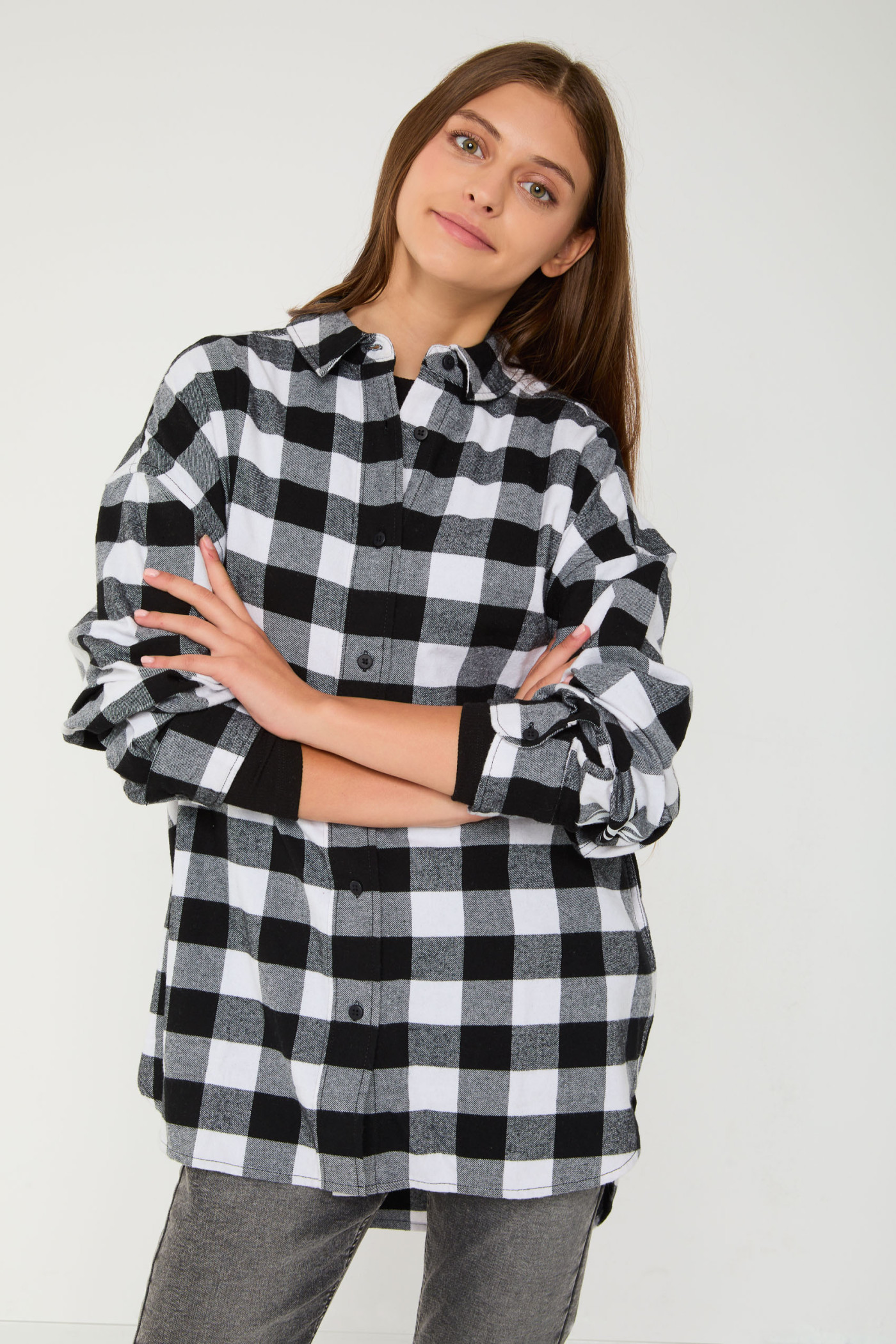 Czarno-biała koszula w kratę oversize