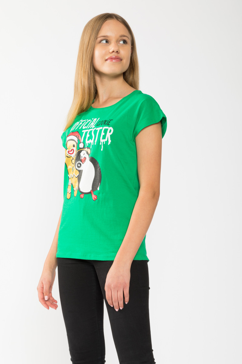 Zielony świąteczny T-shirt dla dziewczyny OFFICIAL COOKIE TESTER, zielony