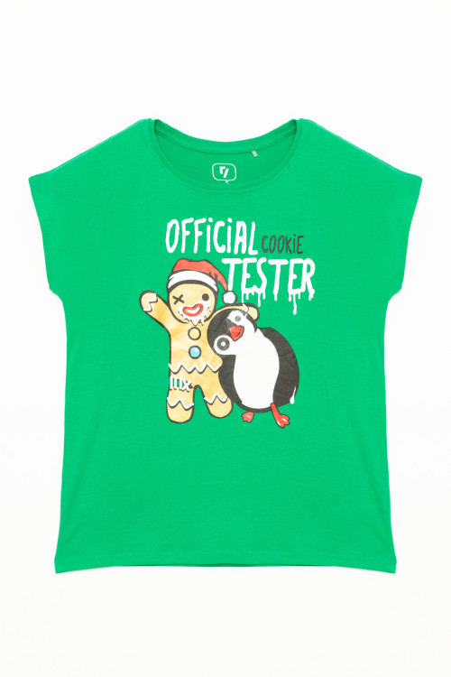 T-shirt dla dziewczyny, zielony - świąteczny OFFICIAL COOKIE TESTER | Sklep Internetowy Reporter