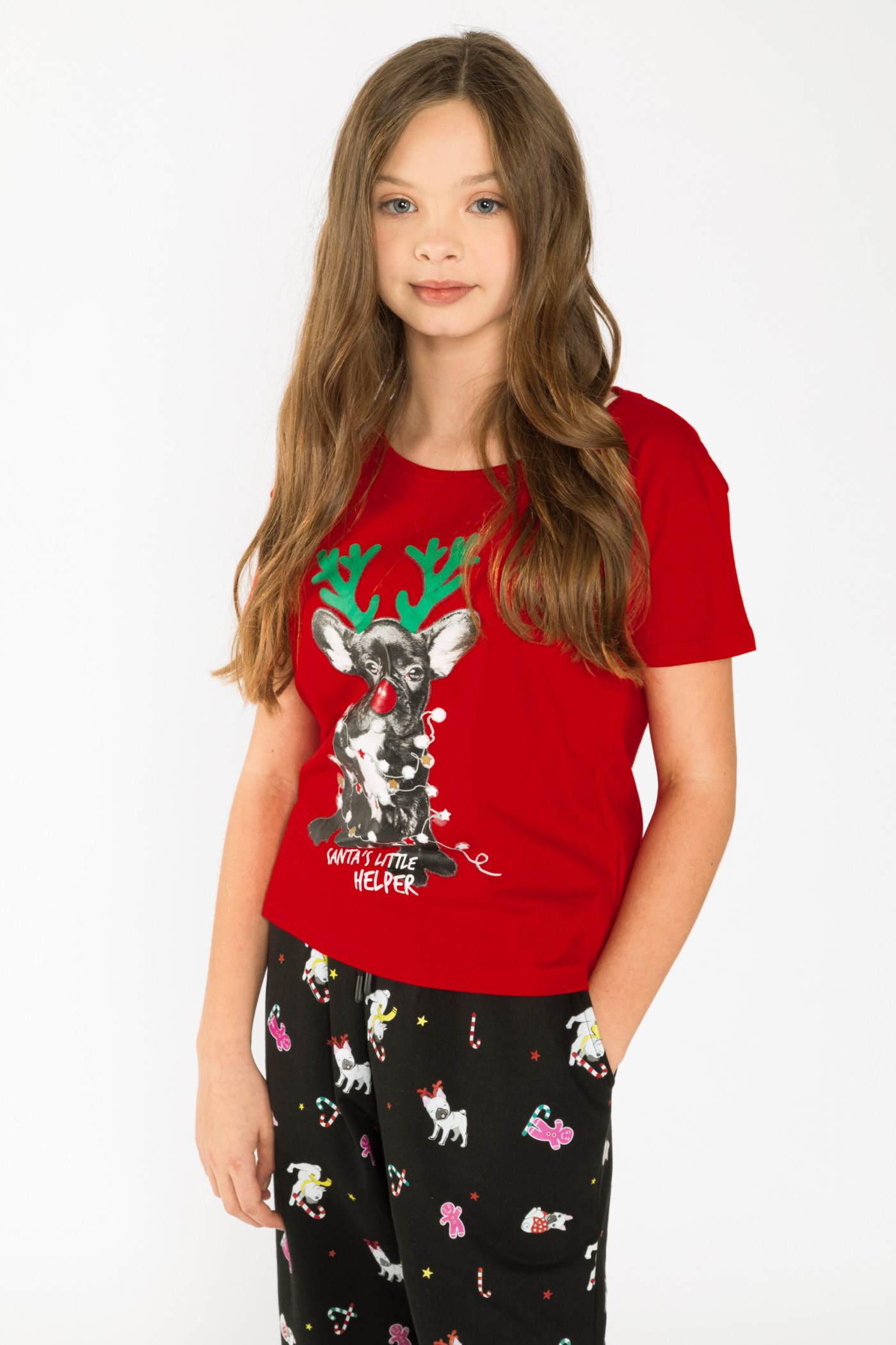 Czerwony t-shirt dla dziewczyny SANTA'S HELPER