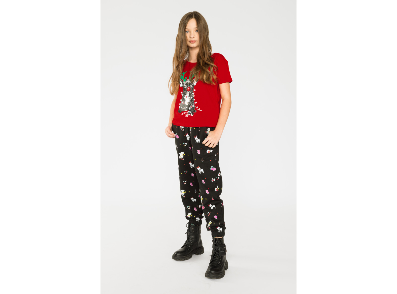 Czerwony t-shirt dla dziewczyny SANTA'S HELPER