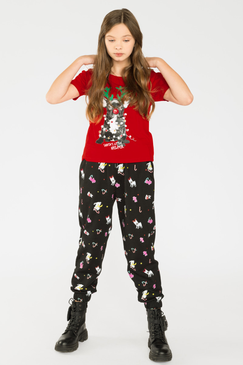 Czerwony t-shirt dla dziewczyny SANTA'S HELPER
