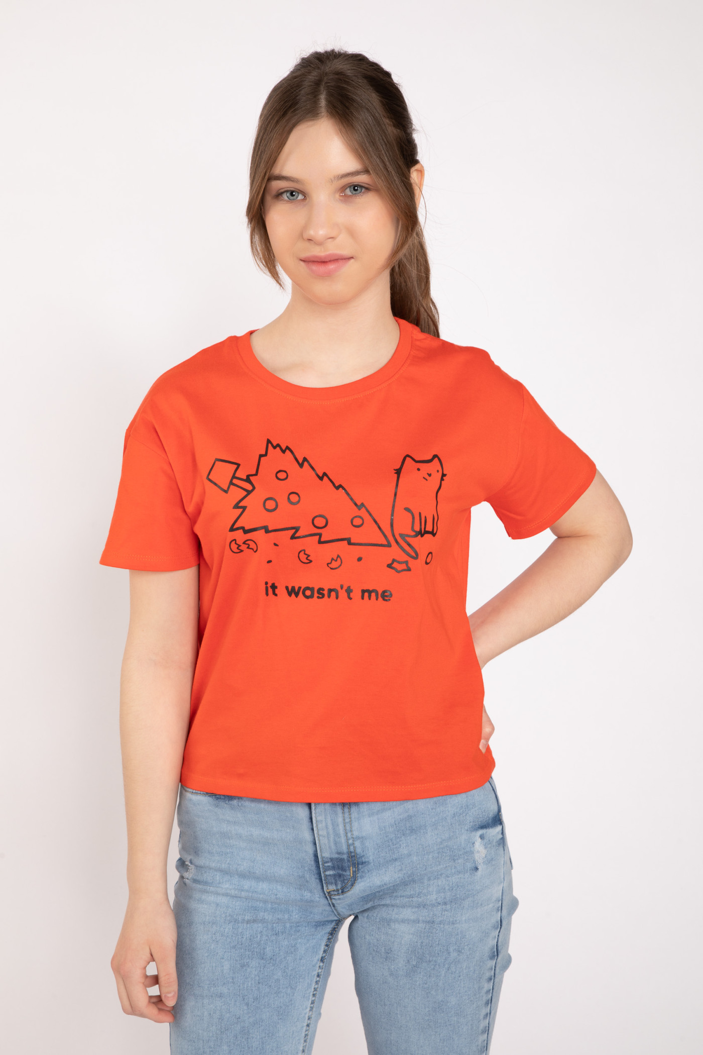 Czerwony świąteczny T-shirt z nadrukiem