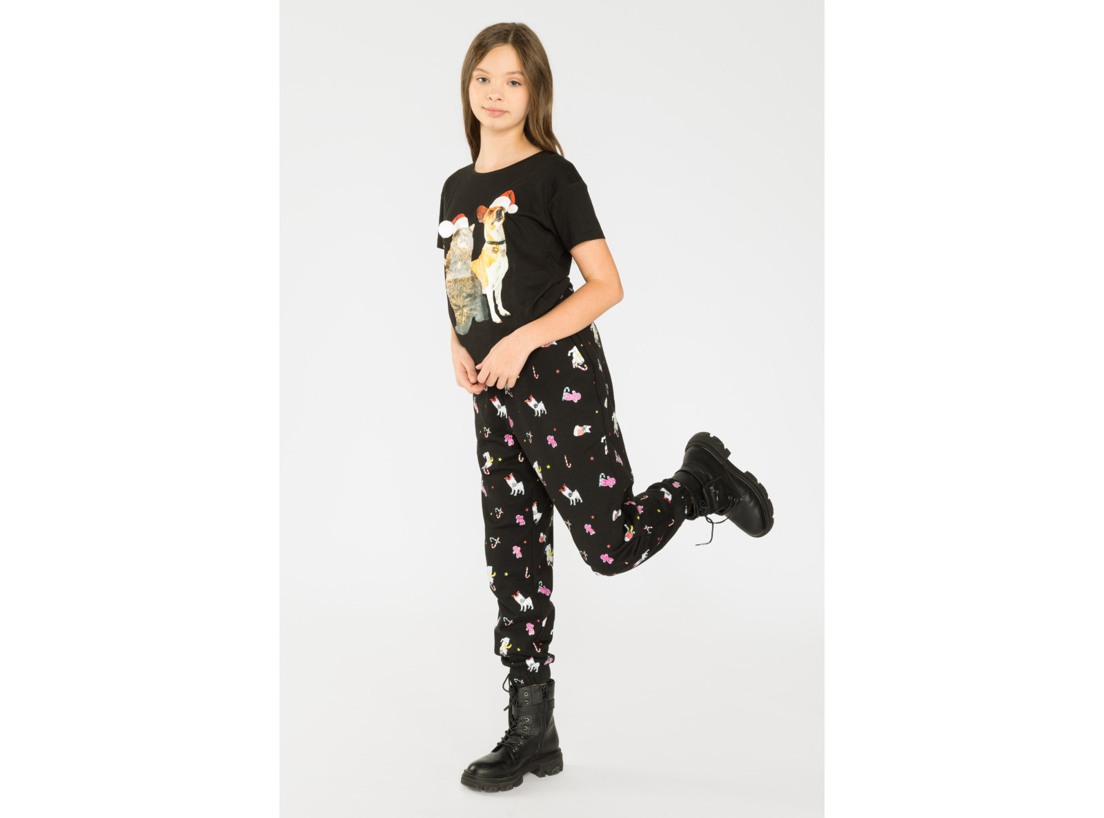 Czarny t-shirt dla dziewczyny DOG CHRISTMAS