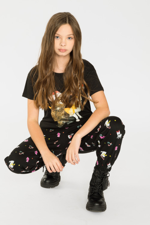 Czarny t-shirt dla dziewczyny DOG CHRISTMAS