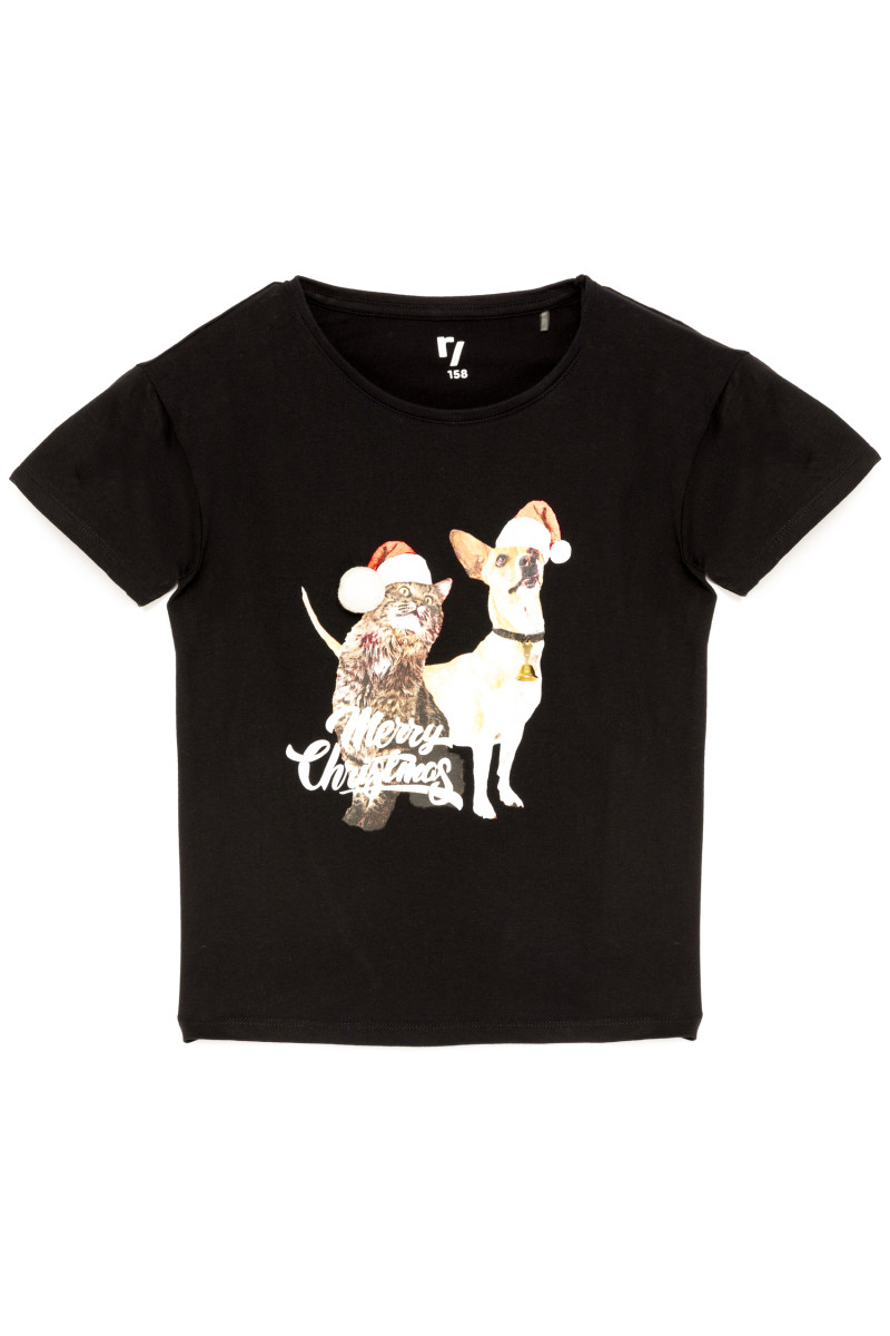 Czarny t-shirt dla dziewczyny DOG CHRISTMAS