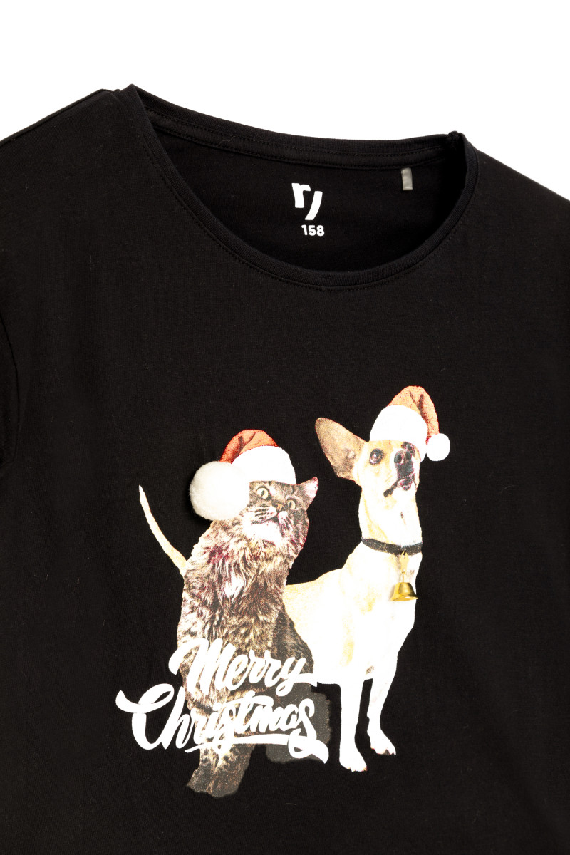 Czarny t-shirt dla dziewczyny DOG CHRISTMAS
