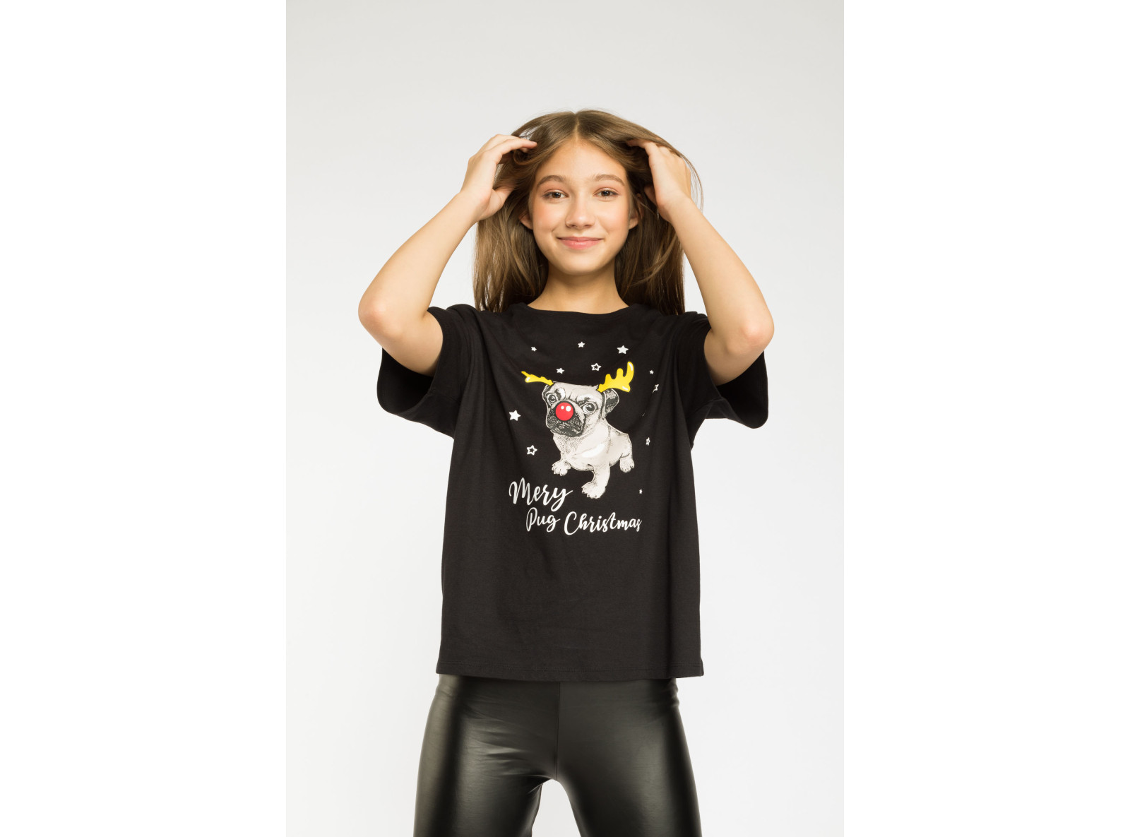 Czarny świąteczny T-shirt z nadrukiem