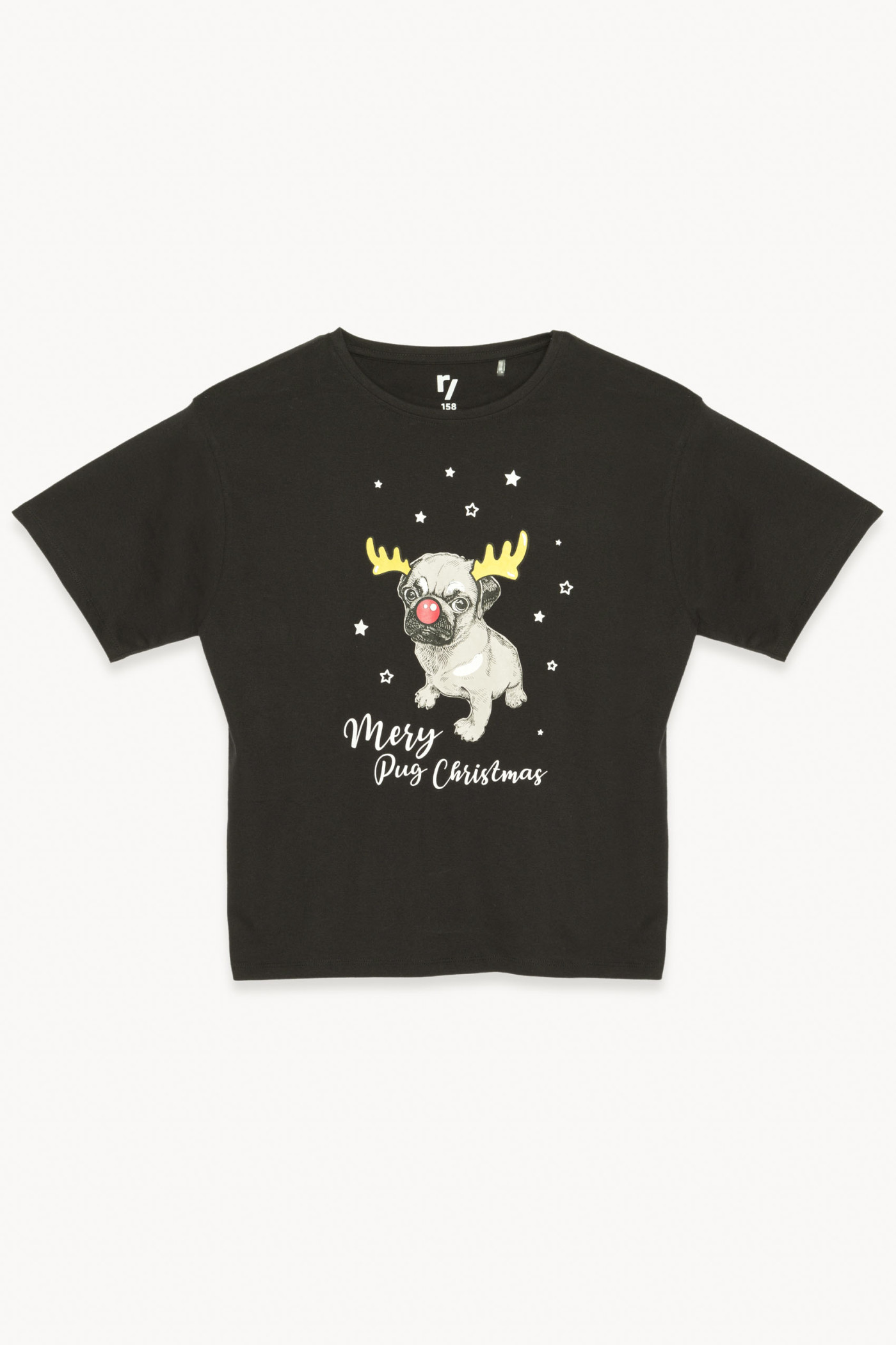 Czarny świąteczny T-shirt z nadrukiem