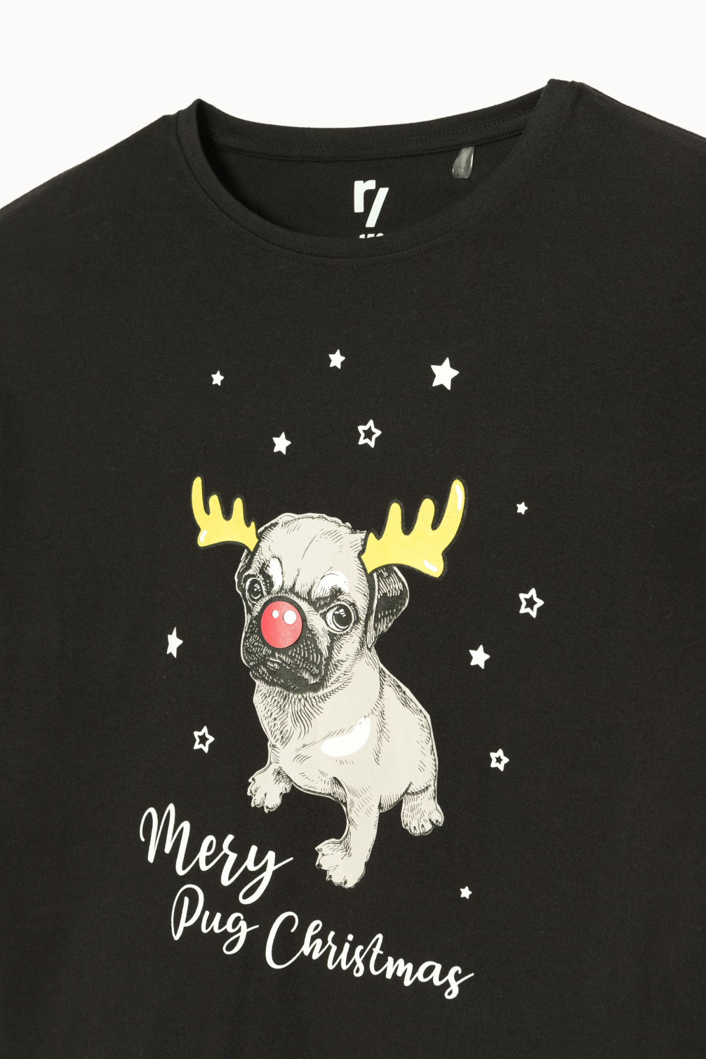 Czarny świąteczny T-shirt z nadrukiem