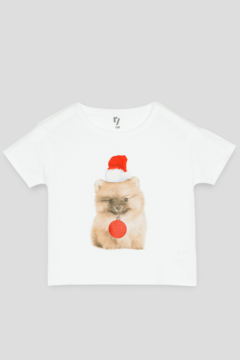 Biały świąteczny T-shirt z nadrukiem