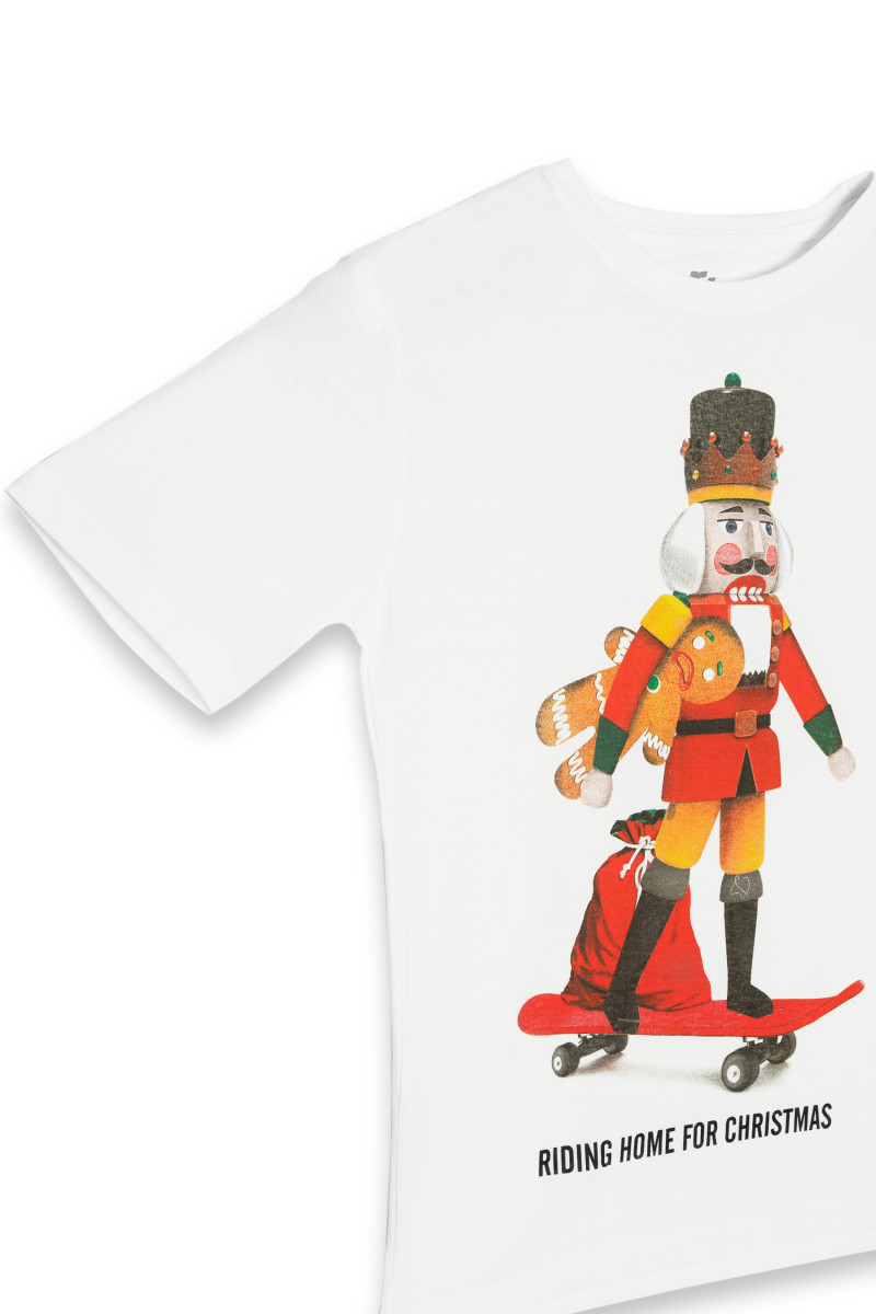 Biały świąteczny T-shirt z nadrukiem