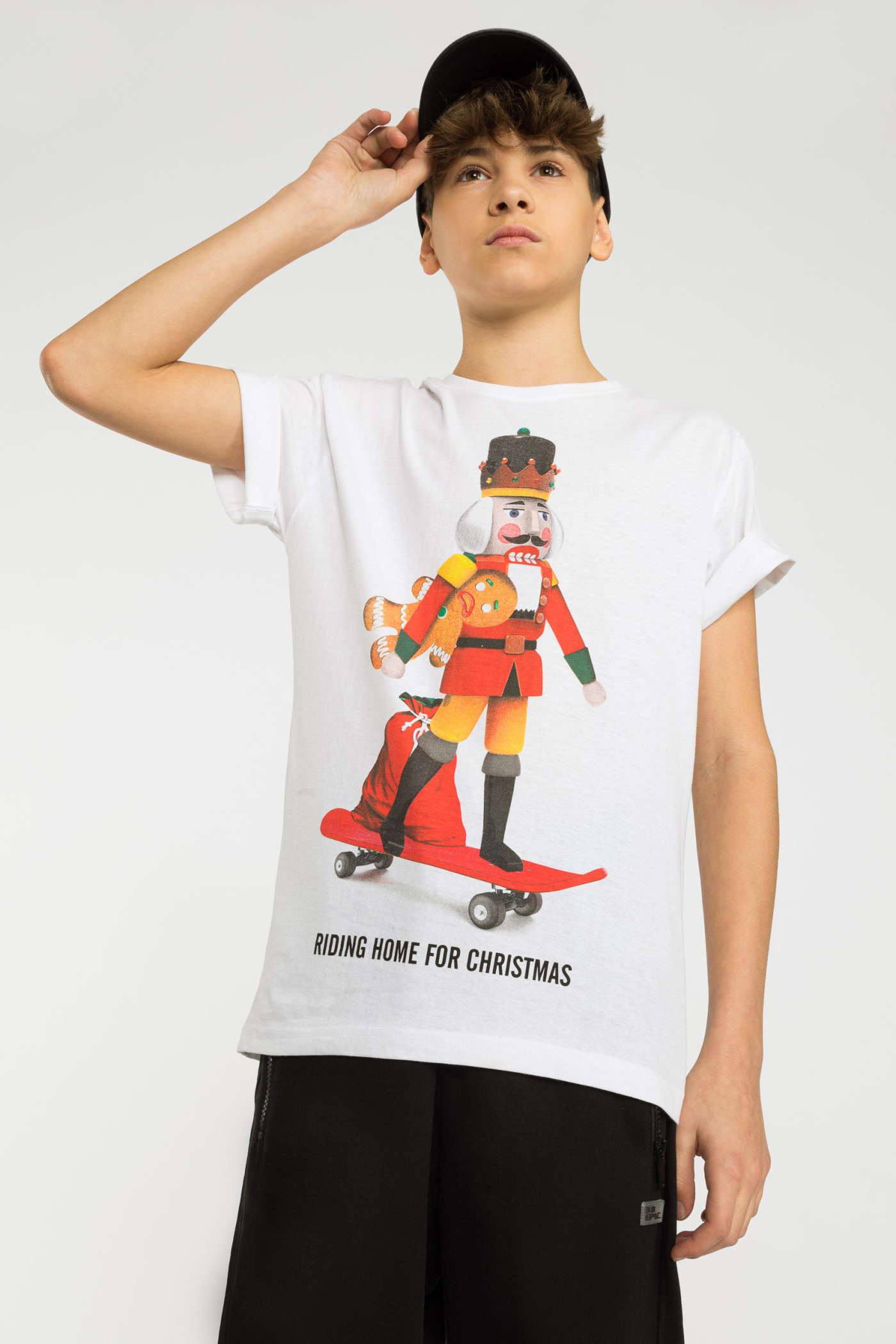 Biały świąteczny T-shirt z nadrukiem