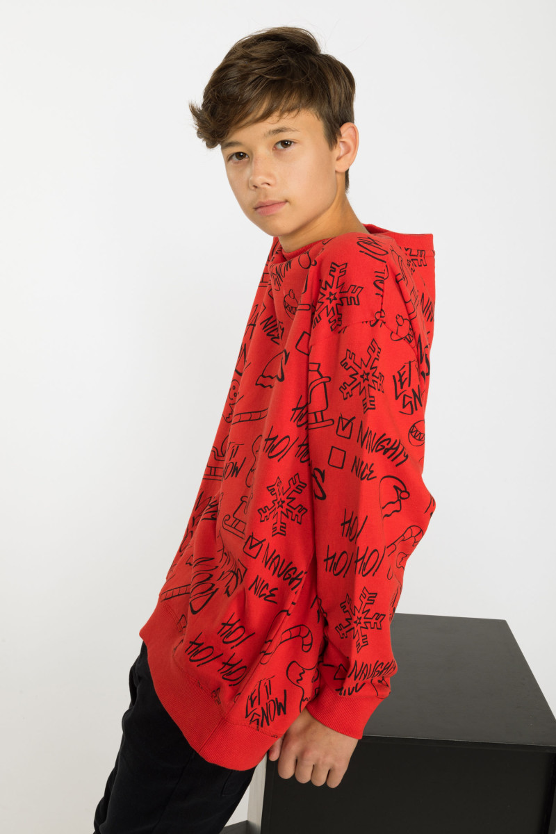 Czerwona świąteczna bluza dresowa z nadrukiem, czerwony