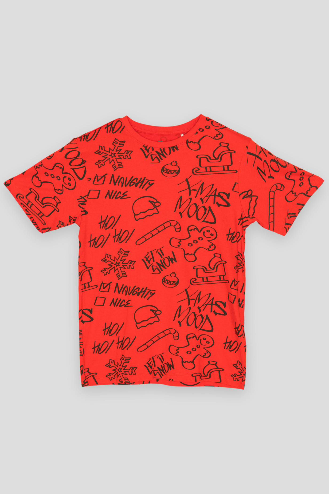 Czerwony T-shirt ze świątecznymi nadrukami
