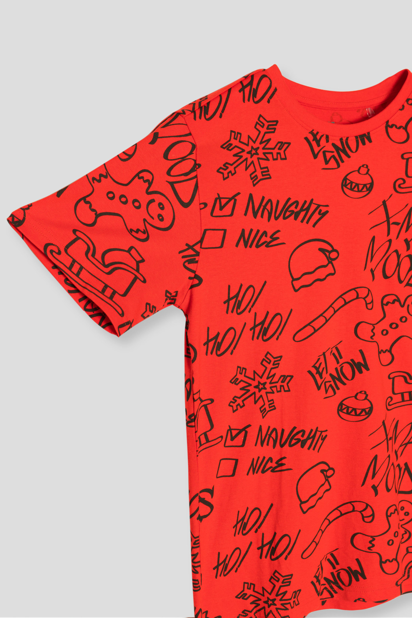 Czerwony T-shirt ze świątecznymi nadrukami