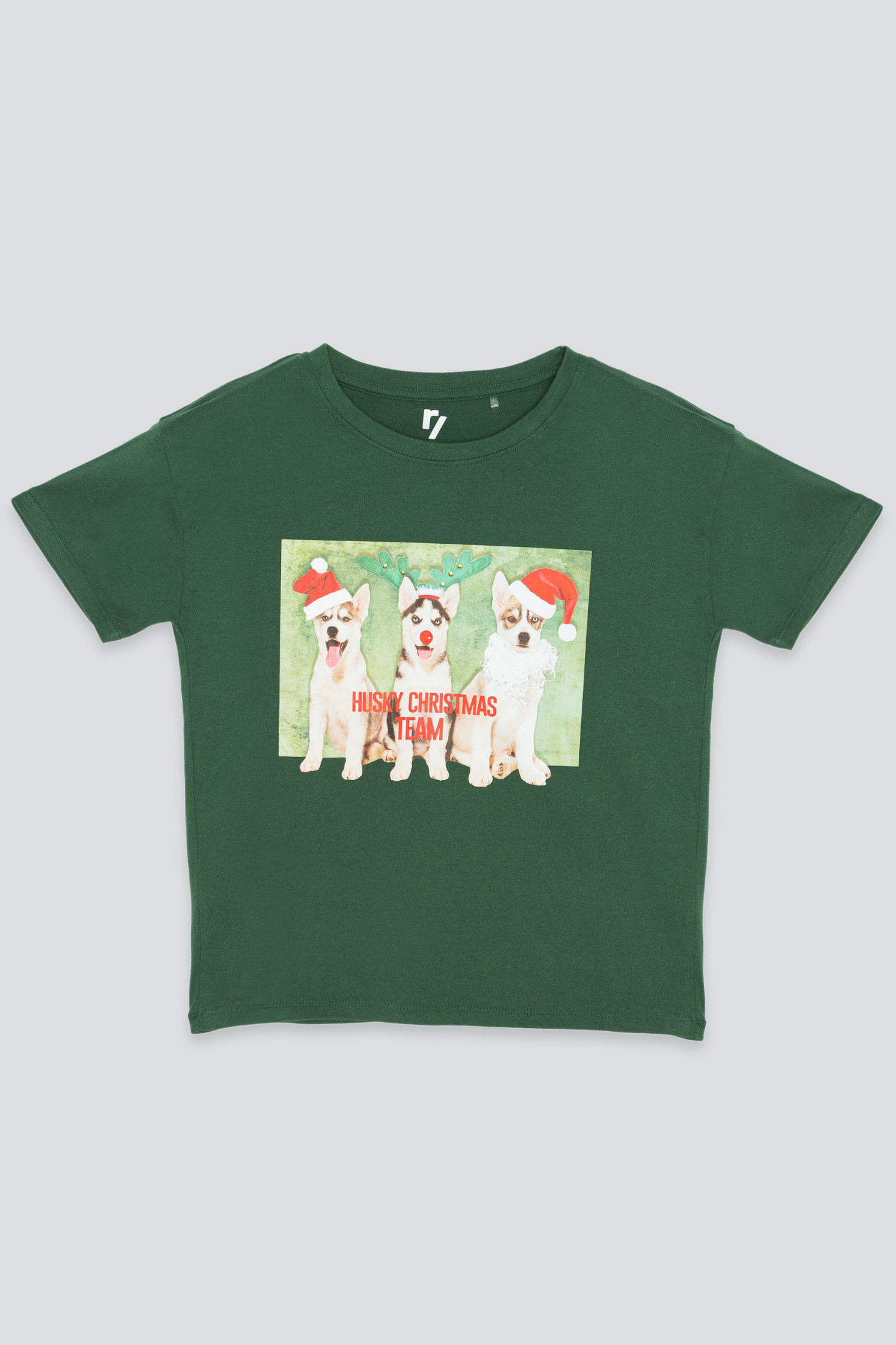 Zielony T-shirt ze świątecznym nadrukiem