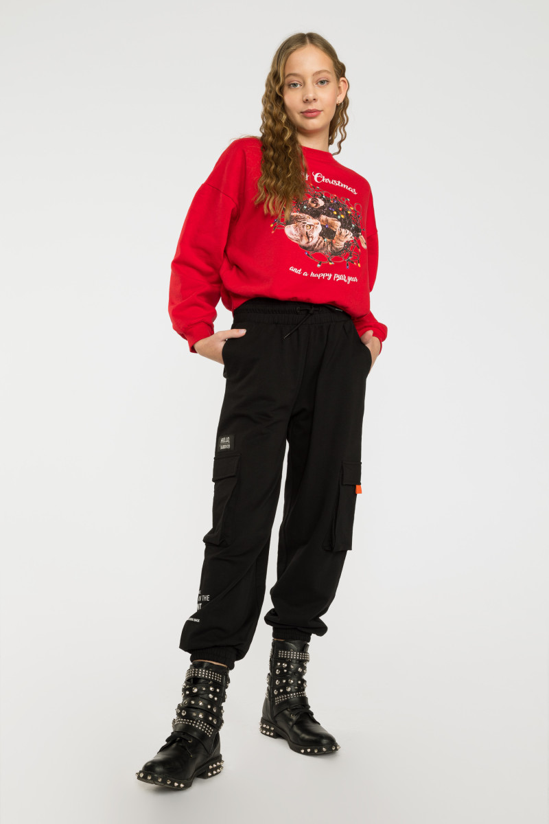 Czerwona bluza dresowa ze świątecznym nadrukiem, czerwony