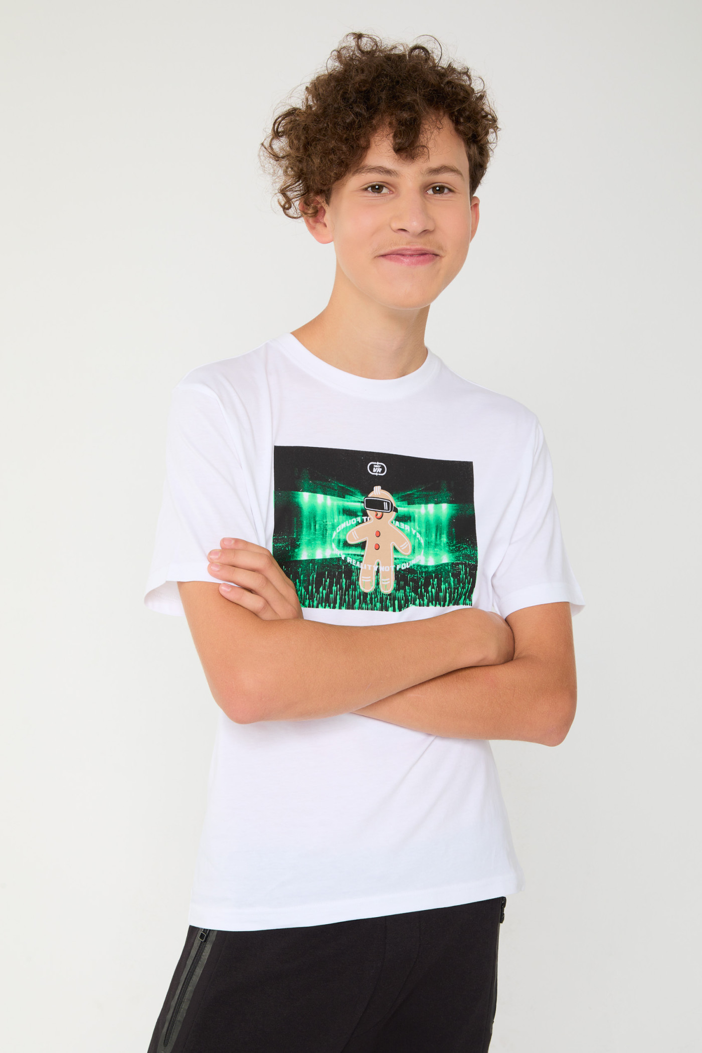 Biały świąteczny T-shirt z nadrukiem z przodu