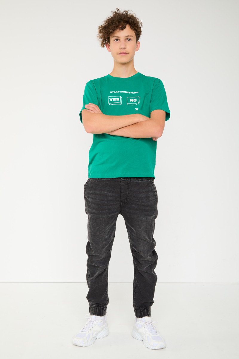 Zielony T-shirt ze świątecznym nadrukiem, zielony