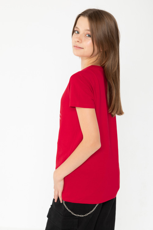 Czerwony T-shirt ze świątecznym nadrukiem