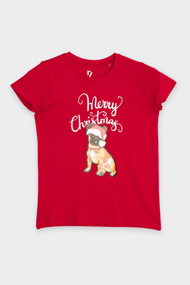 Czerwony T-shirt ze świątecznym nadrukiem