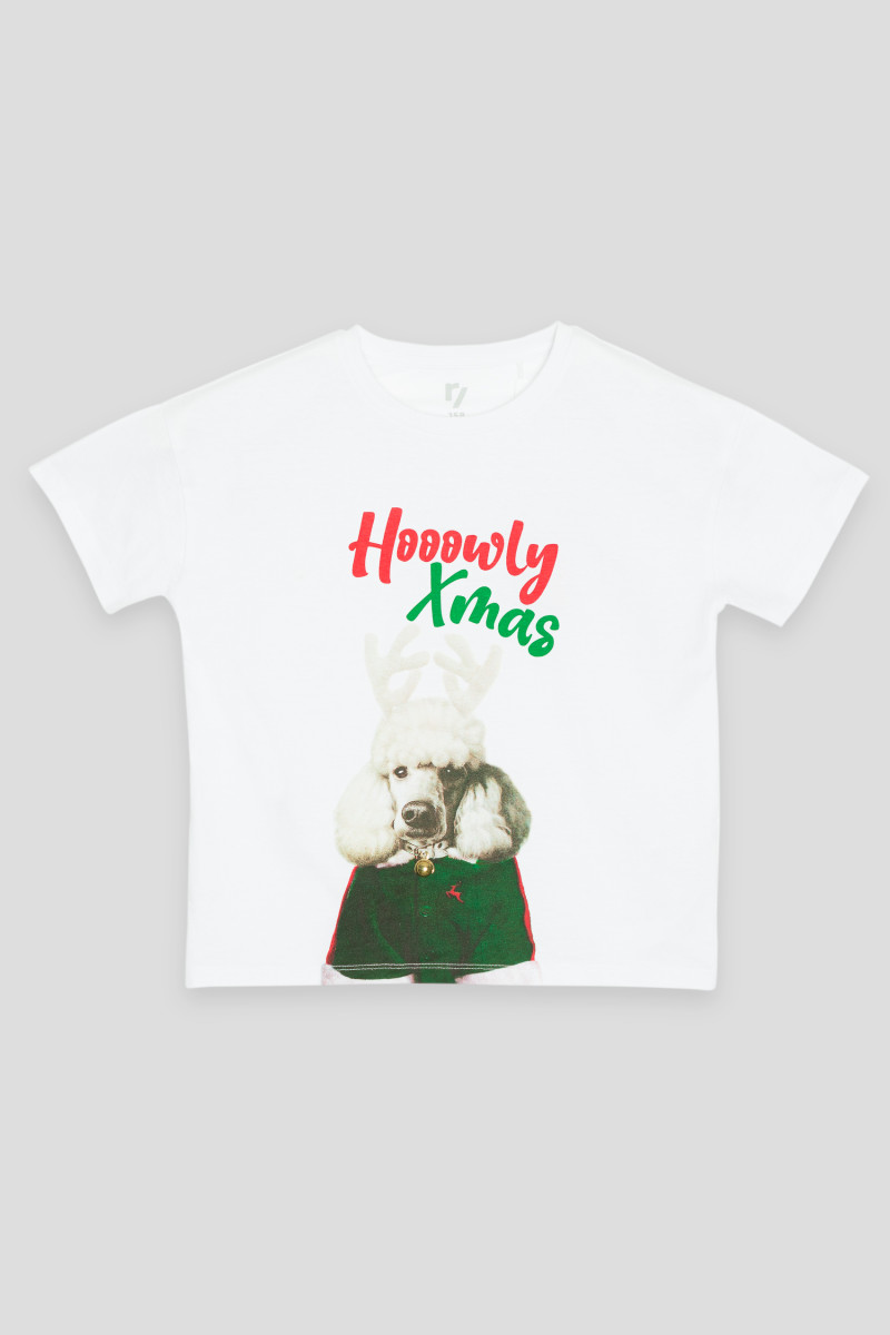 Biały T-shirt ze świątecznym nadrukiem