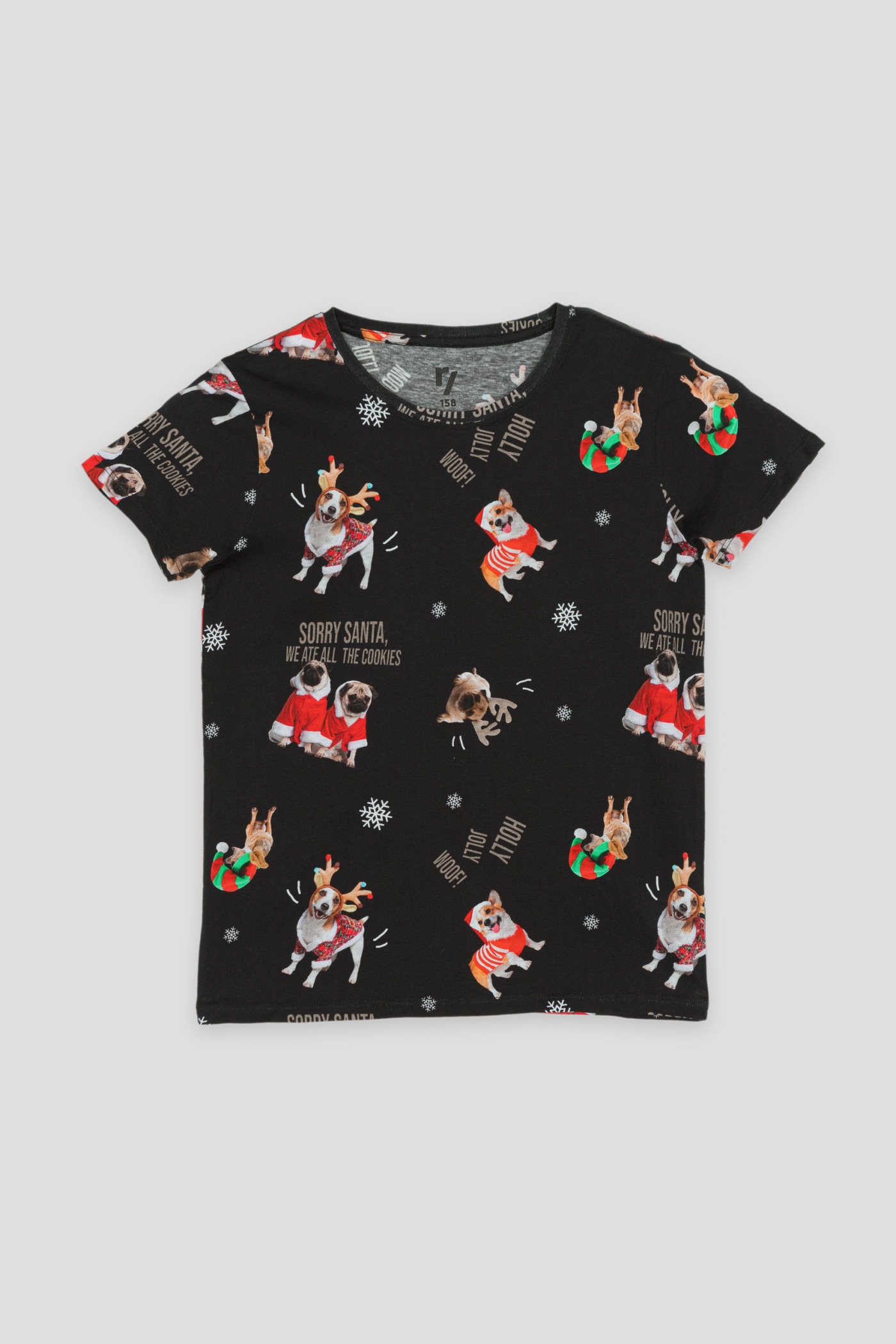 Czarny T-shirt ze świątecznym nadrukiem