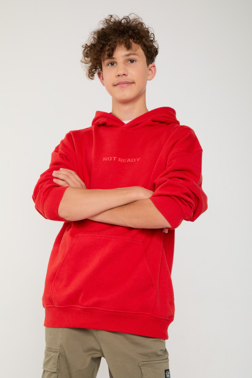 Czerwona bluza dresowa z kapturem i nadrukiem