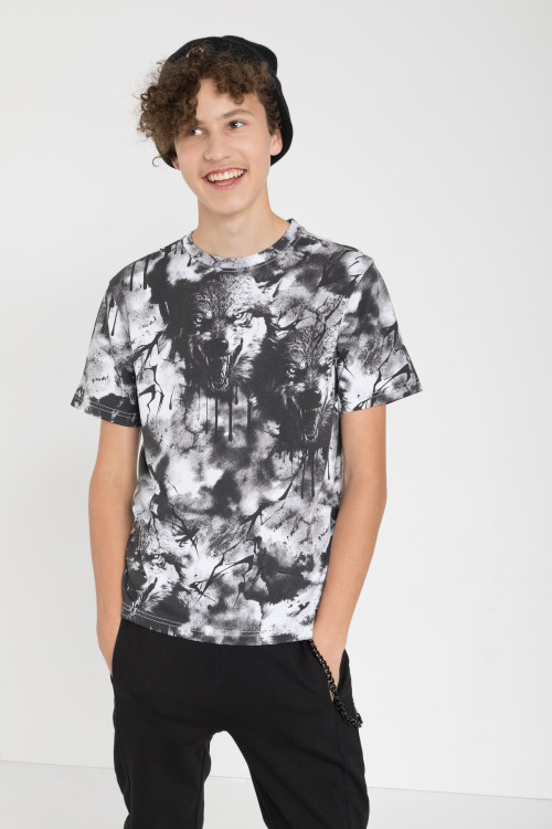 Biały T-shirt z nadrukami na całości