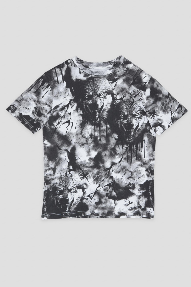 Biały T-shirt z nadrukami na całości