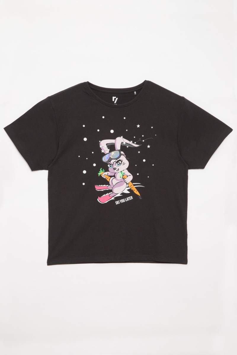 Czarny t-shirt dla dziewczyny z krótkim rękawem SKI