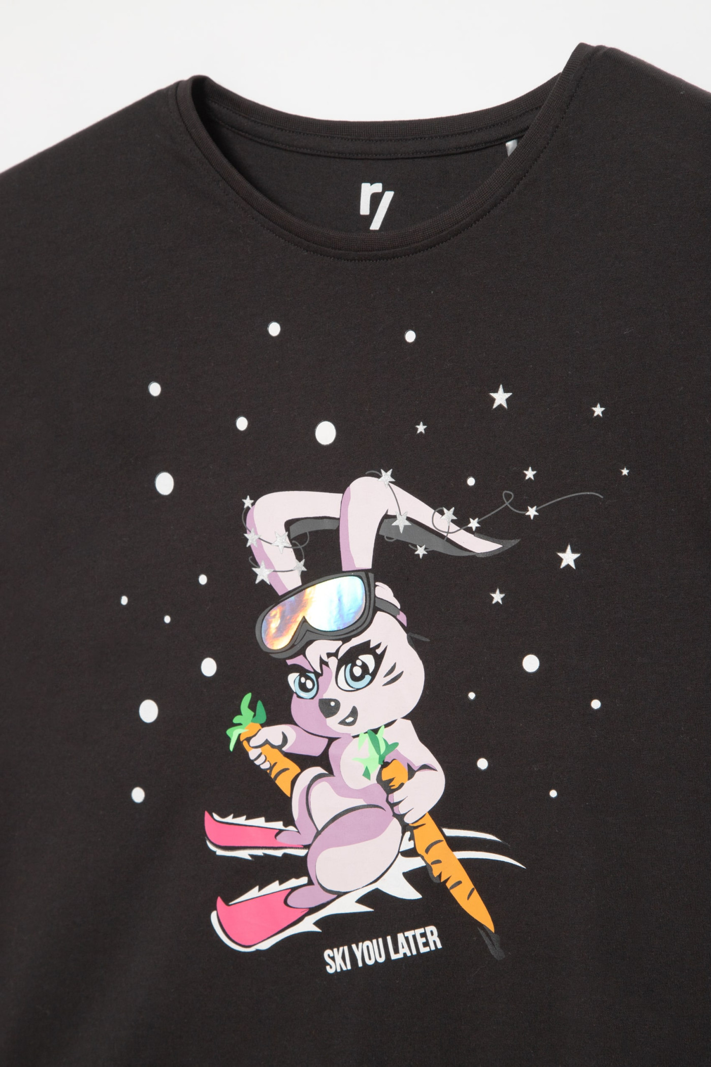 Czarny t-shirt dla dziewczyny z krótkim rękawem SKI