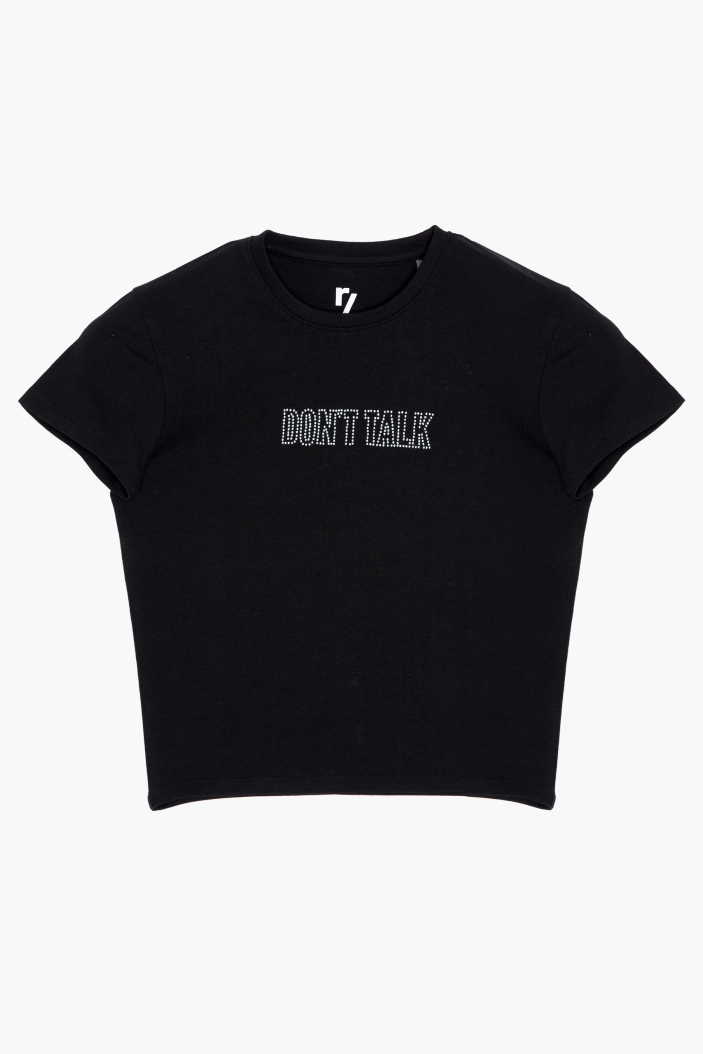 Czarny T-shirt z błyszczącym napisem