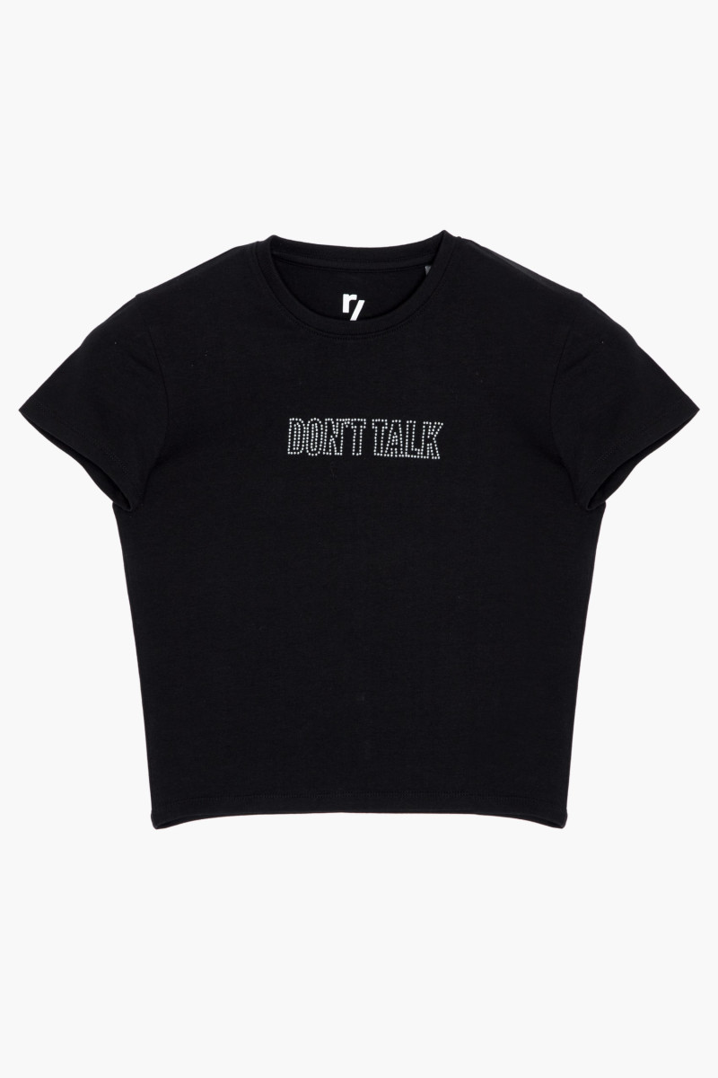 Czarny T-shirt z błyszczącym napisem