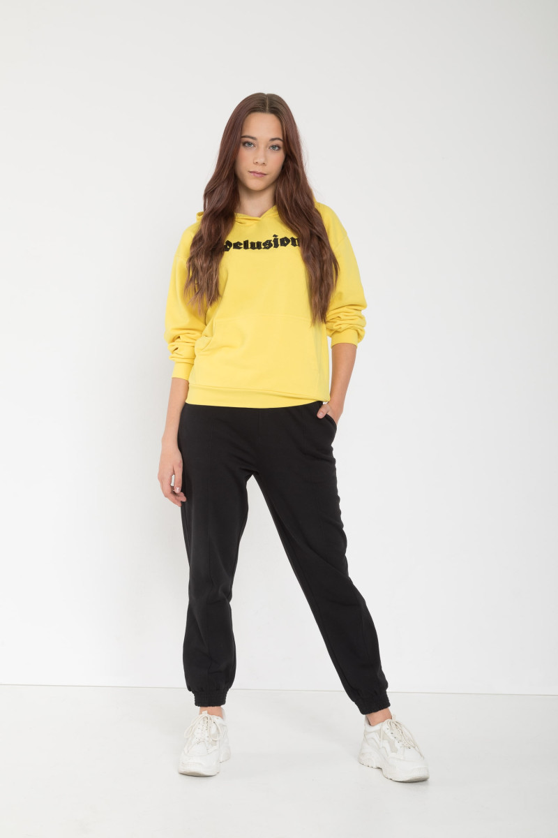 Żółta bluza dresowa z kapturem i wypukłym nadrukiem, neonowy żółty