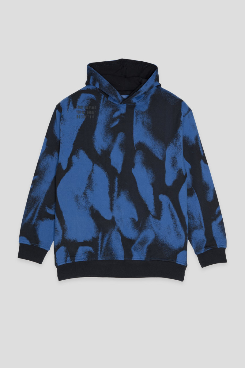 Czarno-niebieska bluza dresowa w nadrukowane mazy