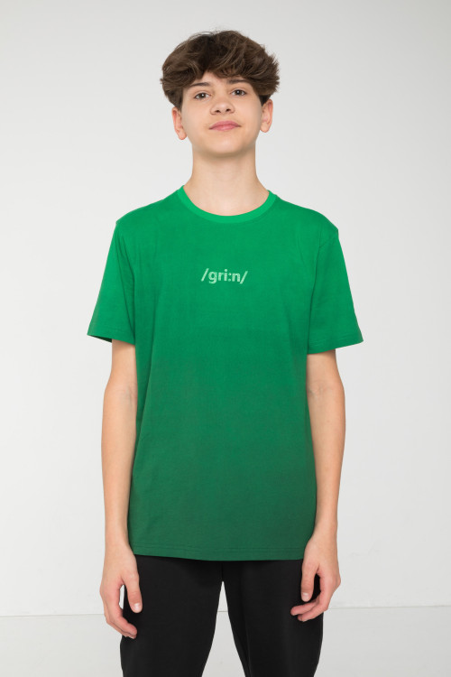T-Shirt cieniowany w kolorze soczystej zieleni z nadrukiem na piersi