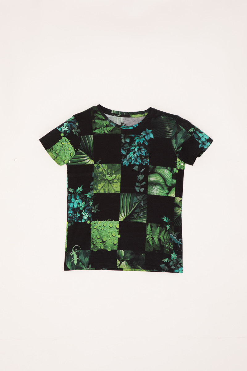 Czarny T-Shirt z nadrukiem w kolorze soczystej zieleni