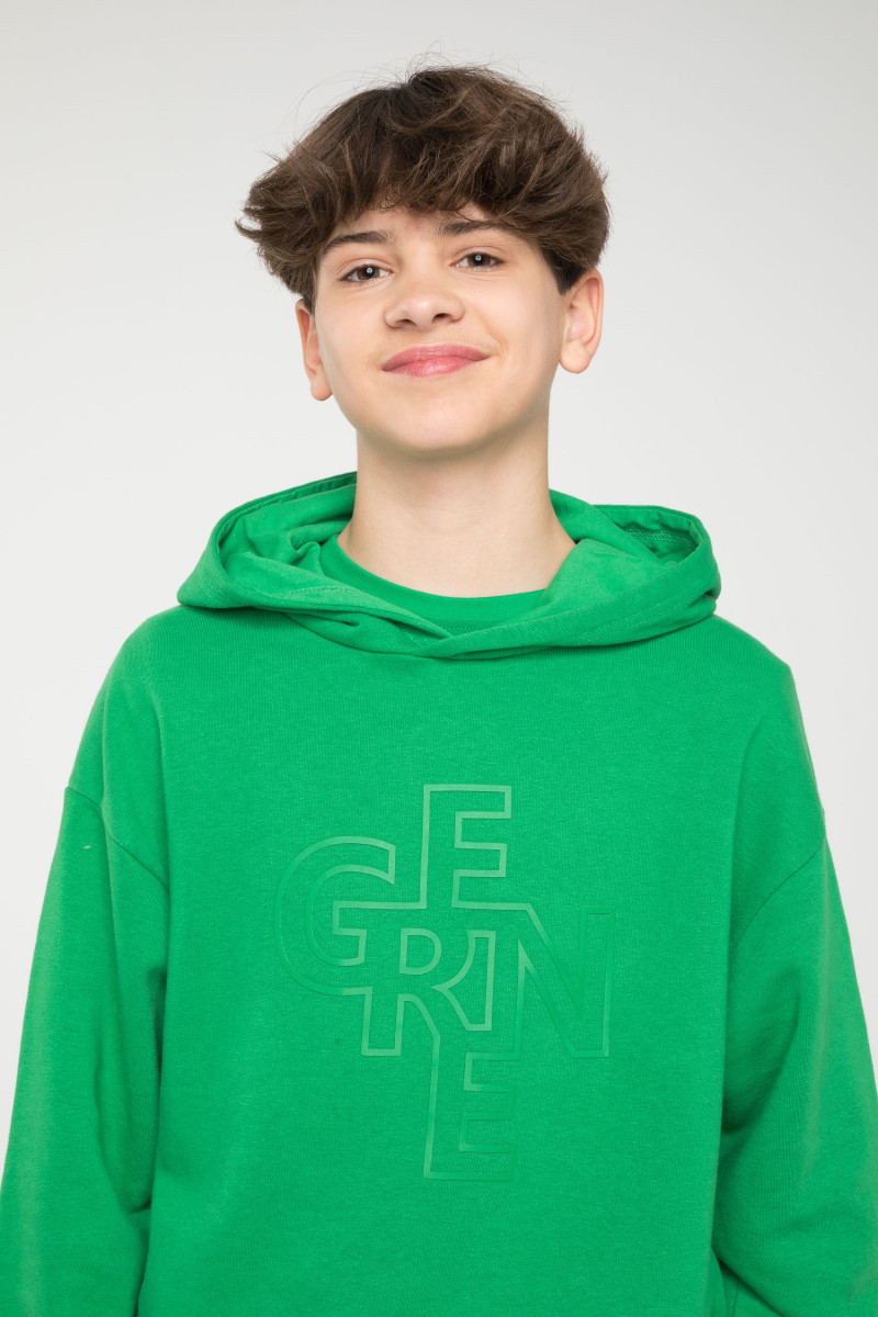 Zielona bluza z kapturem z nadrukiem z przodu